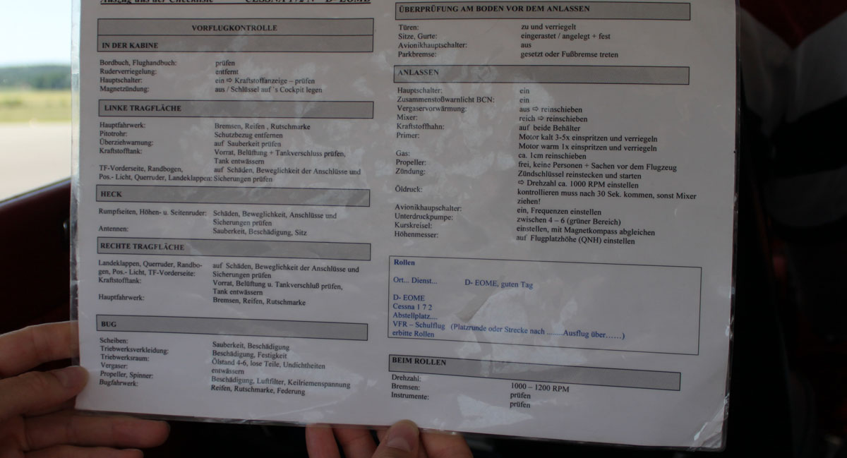 Durcharbeiten der Checkliste vor dem Start