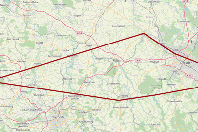 Rundflug Altenburg - Dresden | &copy; <a href="https://www.openstreetmap.org/copyright" alt="Zum Urheberrecht und Lizenz von OpenStreetMap" rel="noopener noreferrer" target="_blank" >OpenStreetMap-Mitwirkende</a>